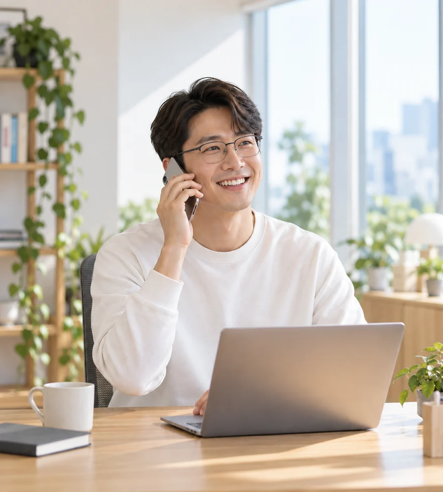 김해 개인돈 대출 상담을 휴대전화로 안내받는 고객