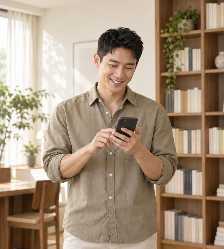 김해 개인돈 대출 상담을 휴대전화로 안내받는 고객
