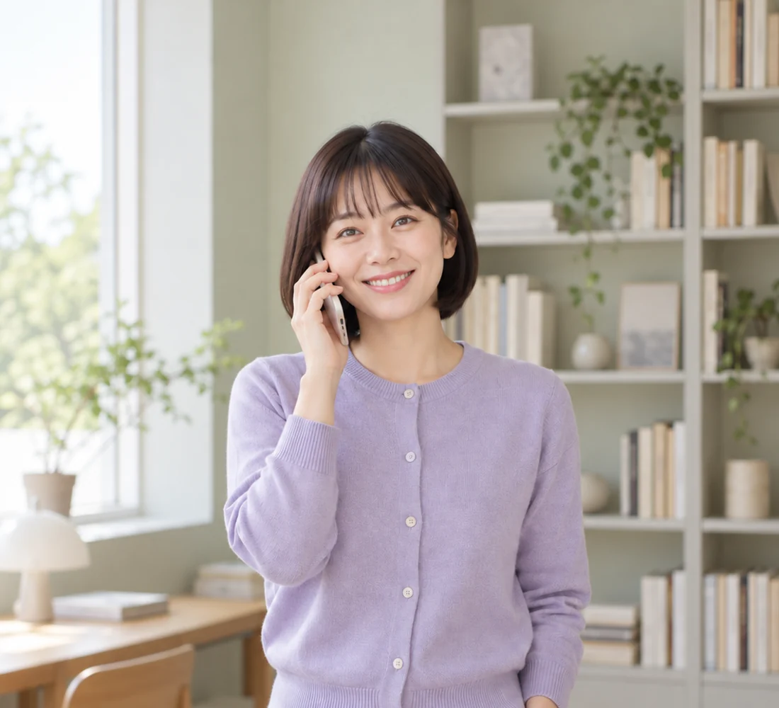 밝은 상담 자리에서 계약서 서류를 함께 살펴보며 웃는 이십 대 직장인